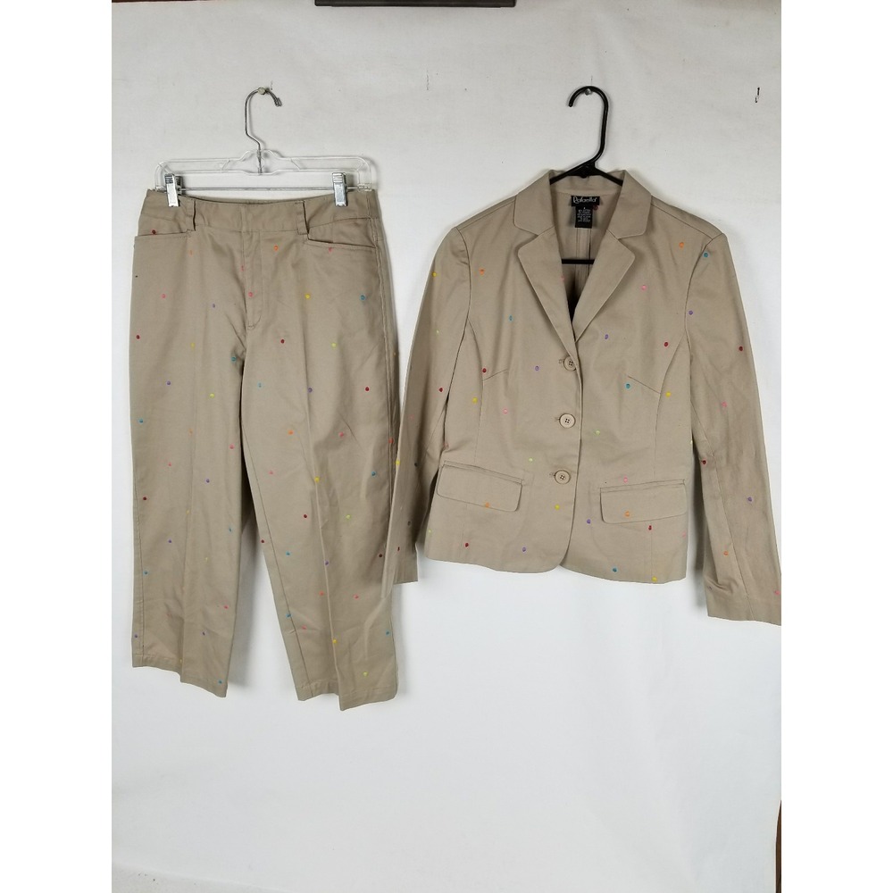 RAFAELL CLASSICS WOMEN'S TAN DOT OFFICE/CAREER PANTS SUIT SZ 4 / 8 (30X24